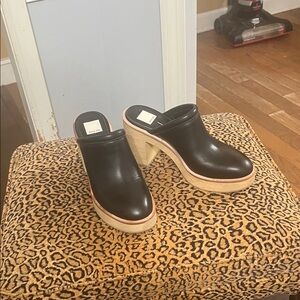 Dolce Vita Black Leather Mules with Tan Sole